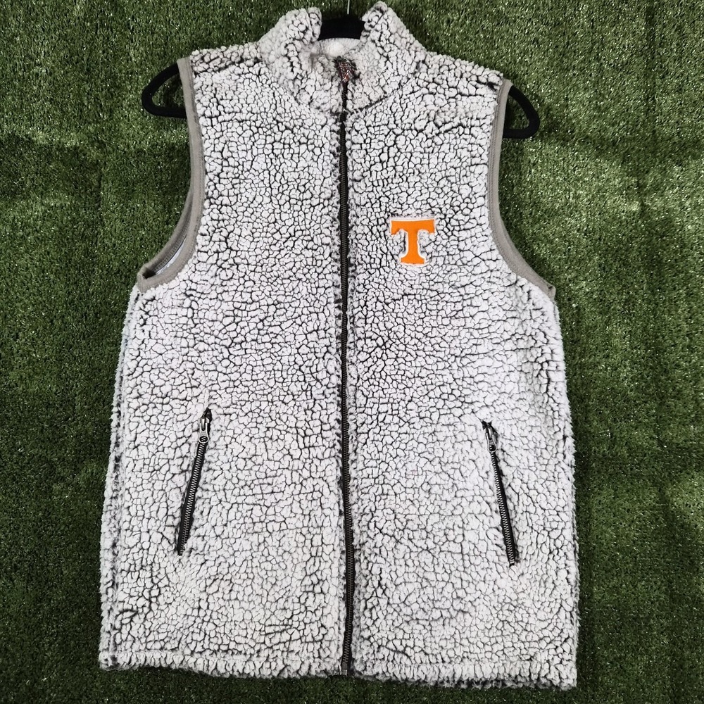 Tennessee Volunteers Sherpa Vest Women's M Gray Faux Fur Full Zip